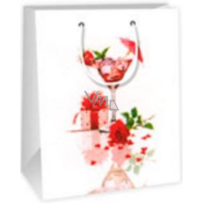 Ditipo Dárková papírová taška 18 x 10 x 22,7 cm bílá sklenička, dárek, růže