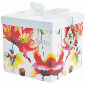 Anděl Dárková krabička skládací s mašlí Barevné květy 17 x 17 x 17 cm