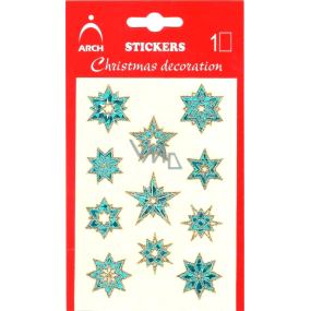 Arch Holografické dekorační samolepky vánoční s glitry 702-SG modro-zlaté 8,5 x 12,5 cm
