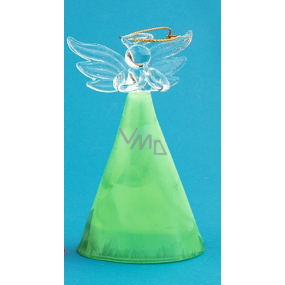 Anděl skleněný s barevnou sukní zelená 10 cm