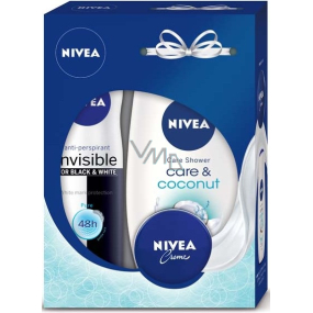 Nivea Care & Coconut sprchový gel 250 ml + Invisible Black & White Pure antiperspirant sprej 150 ml + krém 30 ml, kosmetická sada