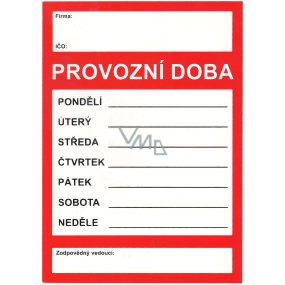 Arch Bezpečnostní a informační piktogramy Provozní doba plastová cedulka A4