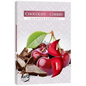 Bispol Aura Chocolate Cherry - Čokoláda a třešně vonné čajové svíčky 6 kusů