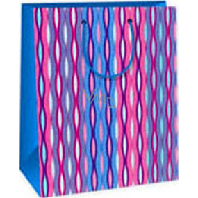 Ditipo Dárková papírová taška 26,4 x 13,7 x 32,4 cm růžovo modro zelené vlnky