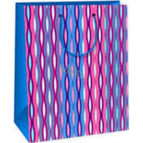 Ditipo Dárková papírová taška 26,4 x 13,7 x 32,4 cm růžovo modro zelené vlnky AB