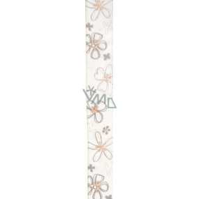 Ditipo Stuha látková s drátkem bílá šedo-béžový květinový motiv 2 m x 40 mm