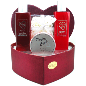 Raphael Rosalee Cosmetics Srdce Perfect Love sprchový gel 260 ml + tělové mléko 260 ml + peeling 150 ml + mýdlo 6 x 4 g + krabička, kosmetická sada