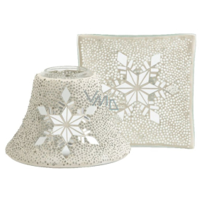 Yankee Candle Twinkling Snowflake stínítko a talíř velký na střední a velké vonné svíčky Classic 10 x 15 cm (stínítko), 15 x 15 cm (talíř)
