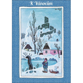 Albi Hrací přání do obálky K Vánocům Kluk se sáňkami Bílé Vánoce Helena Vondráčková 14,8 x 21 cm