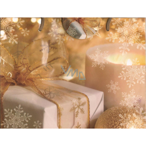 Albi Dárková papírová taška 23 x 18 x 10 cm Vánoční TM4 béžová, balíček, zlatá stuha a baňka