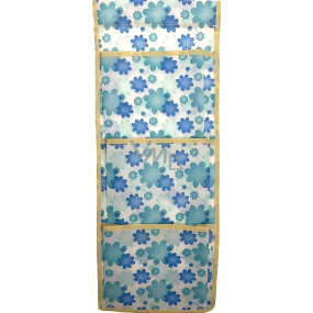 Kapsář na zavěšení látkový modré a tyrkysové květy 44 x 17 cm 3 kapsy 667
