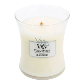 WoodWick Island Coconut - Kokosový ostrov vonná svíčka s dřevěným knotem a víčkem sklo střední 275 g