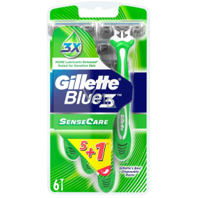 Gillette Blue 3 Sense Care 3břitý jednorázový holicí strojek pro muže 6 kusů