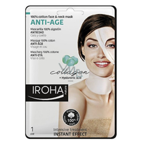 Iroha Anti-Age Bavlněná maska na obličej a krk s kolagenem a hyaluronovým sérem 30 ml