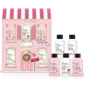 Baylis & Harding Jahodový cupcake tekuté tělové mýdlo 100 ml + Malinová panna cotta sprchový krém 100 ml + Jahodový cupcake koupelový krém 100 ml + Cheesecake z bílé čokolády tělové méko 100 ml + Cukrová mandle krém na ruce 100 ml Růžová kolekce osmetická sada péče o tělo
