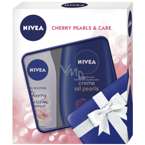 Nivea Jojoba Oil tělové mléko 200 ml + Creme Oil Pearls Cherry Blossom sprchový gel 250 ml, kosmetická sada