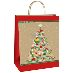 Ditipo Dárková papírová taška EKO 22 x 10 x 29 cm béžová Vánoční stromek