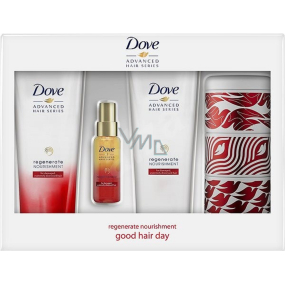 Dove Advanced šampon na vlasy 250 ml + kondicionér 250 ml + olejové sérum 50 ml + plechovka s gumičkami, vycpávkou do drdolu a pinetkou, kosmetická sada
