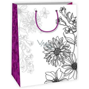 Ditipo Dárková papírová taška k vymalování 22 x 10 x 29 cm bílá, květy Kreativ 40
