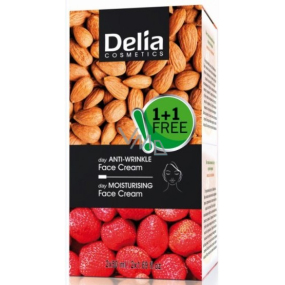 Delia Cosmetics Fruit Fantasy Mandle regenerační denní krém proti vráskám 50 ml + Krémová jahoda hydratační denní krém pro smíšenou a mastnou pleť 50 ml, duopack