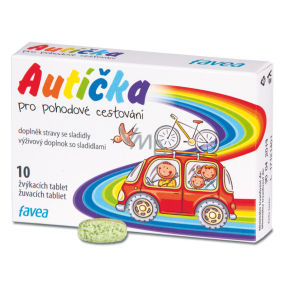 Favea Autíčka pro pohodové cestování, pro potlačení nevolnosti, doplněk stravy se sladidly 10 žvýkacích tablet