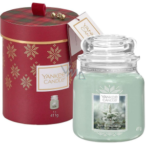 Yankee Candle White Fir - Ojíněná jedle vonná svíčka Classic střední sklo 411 g, vánoční dárková sada