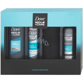 Dove Men + Care Clean Comfort sprchový gel 250 ml + sprchová pěna 200 ml + antiperspirant sprej 150 ml + láhev na vodu, kosmetická sada