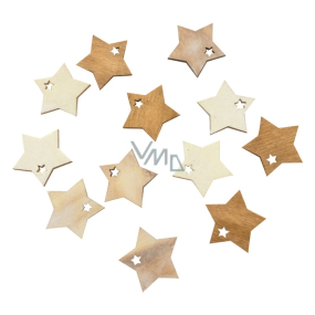 Hvězdy dřevěné hnědé a bílé 4 cm, 12 kusů