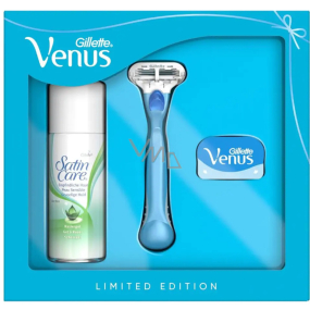 Gillette Venus holicí strojek + náhradní hlavice 2 kusy + Satin Care Pure & Delicate gel na holení 75 ml, kosmetická sada pro ženy