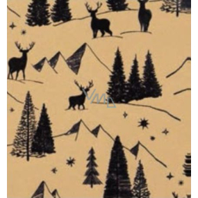 Zoewie Dárkový balicí papír 70 x 150 cm Vánoční Luxusní Scandi s ražbou zlatý - černé stromy s jeleny