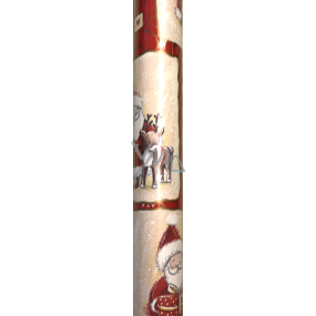 Zoewie Dárkový balicí papír 70 x 500 cm Vánoční červeno béžový Santa se sobem, dárkem a pytlem