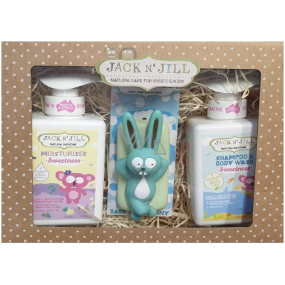 Jack N Jill BIO Sweetness Sladkost 2v1 sprchový gel a šampon pro děti dávkovač 300 ml + tělové mléko pro děti dávkovač 300 ml + Zajíček hračka do koupele, kosmetická sada