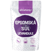 Allnature Epsomská sůl Hořčík, Síran a Levandule do koupele uvolňuje svaly, odbourává stres, detoxikuje organismus 1000 g