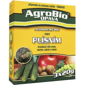 AgroBio Acrobat MZ WG přípravek proti plísním v bramborách, révě, okurkách, rajčatech a cibuli fungicid - přípravek na ochranu rostlin 3 x 20 g O064602A 10/2022