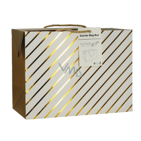 Dárková papírová taška krabice 23 x 16 x 11 cm uzavíratelná, se zlatými proužky