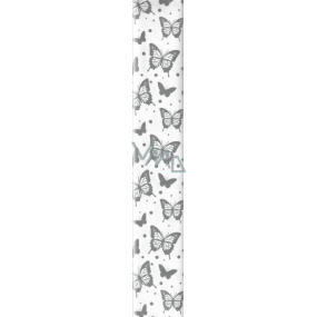 Ditipo Dárkový balicí papír 70 x 200 cm bílý se stříbrnými motýli