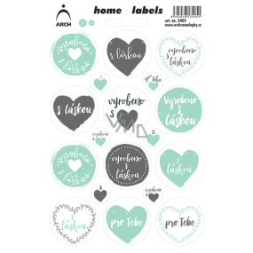 Arch Domácí etikety Home Labels samolepky Vyrobeno s láskou 12 x 18 cm