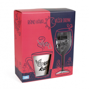 Albi Můj bar Dámská sada hrnek Ranní káva 300 ml a sklenička Večerní víno 220 ml