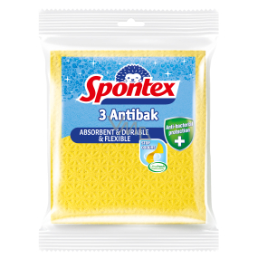 Spontex 3 Antibak antibakteriální houbová utěrka žlutá 18,5 x 20,5 cm 3 kusy