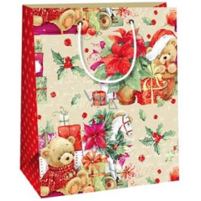 Ditipo Dárková papírová taška 18 x 10 x 22,7 cm medvídci dárky Vánoční hvězda