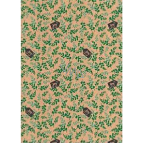 Ditipo Dárkový balicí papír 70 x 200 cm Vánoční KRAFT zelené haluzky