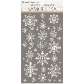 Samolepka vánoční bílá s glitry vločky 25 x 31 cm