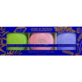 Jeanne en Provence Lavande Levandule tuhé toaletní mýdlo + Verbena a citrusové plody tuhé toaletní mýdlo + Podmanivá růže tuhé toaletní mýdlo 3 x 100 g, kosmetická sada