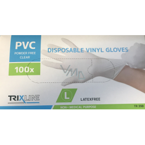 Trixline Rukavice hygienické jednorázové vinylové nepudrované, velikost L, box 100 kusů