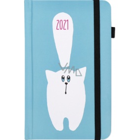 Albi Diář 2021 Kapesní s gumičkou Modrý s kočkou 9,5 cm x 15 cm x 1,3 cm