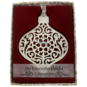 Albi Vánoční ornament s krystaly Swarovski na zavěšení s popisem - Pro báječného dědu k Vánocům, cca 7 x 8 cm