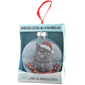 Albi Skleněná vánoční ozdobička se zvířátky - Britská kočka 7,5 cm x 8 cm x 3,6 cm