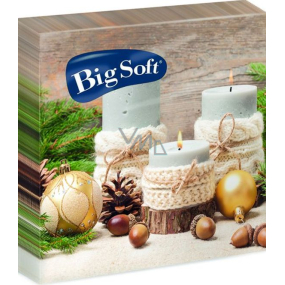 Big Soft Papírové ubrousky 2 vrstvé 33 x 33 cm 20 kusů Vánoční Svíčky, baňky, ořechy