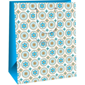 Ditipo Dárková papírová taška 26,4 x 13,7 x 32,4 cm Bílá, modro-hnědá kolečka