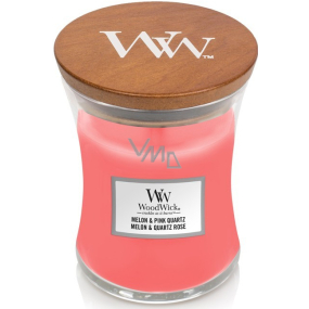 WoodWick Melon & Pink Quartz - Meloun a růžový křemen vonná svíčka s dřevěným knotem a víčkem sklo střední 275 g